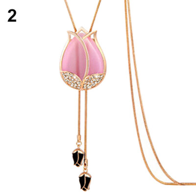 

Fashion Womens Beauty Tulip Flower Pendant Rhinestones Sweater Long Necklace