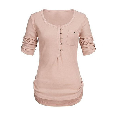 

Women Fashion Autumn Concise Casual Solid Color All-match Round Collar Pullover T-shirts