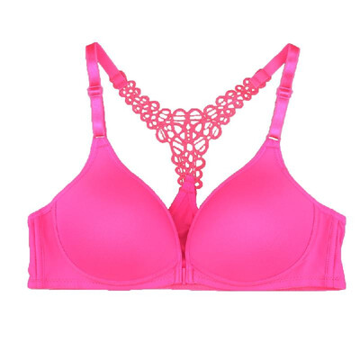

New Fashion Women Bra Front Closure Wire Free Y-line Straps Crochet Lace Solid Sexy Underwear