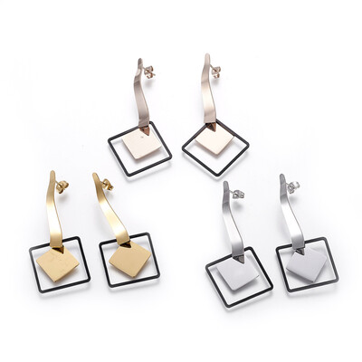 

304 Stainless Steel Dangle Stud Earrings with Resin Rhombus Mixed Color 68mm Pin 08mm