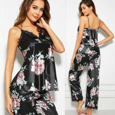 

Womens Silk Satin Pajamas Sets Long Sleevepants Sleepwear Nightwear Loungewear