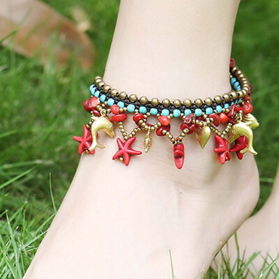 

Selling Beach Anklet Jewelry Starfish Bell Braided Women Vintage Ankle Bracelet