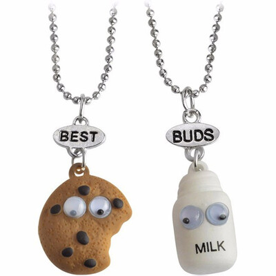 

Cookie Milk Best Buds Pendant Bead Chain Necklace Best Friend Mini Miniature Food Jewelry