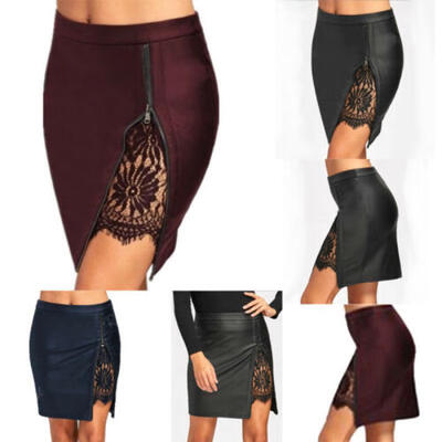 

Women High Waist PU Leather Pencil Bodycon Mini Short Skirt Stretch Black Sexy