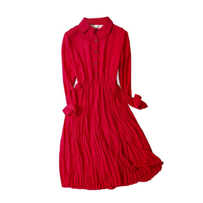 

Autumn new pleated chiffon skirt retro dress female literature&art