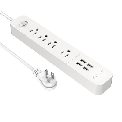 

dodocool Smart 3120W 4-way Surge Protector 1440 Joules Power Strip with 20W 4-Port USB Charger 492ft Cord Extension Lead OnOff