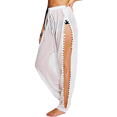 

Tailored Womens Long Pant Bikini Bottom Cover up High Split Beach Trouser Beachwear