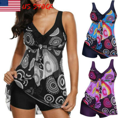 

US Tankini Women Plus Size Swimwear Swimsuit Beachwear Bikini Bathing Suit -4XL