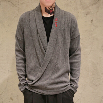 

Toponeto Mens Style Knitted Embroidered Cardigan Large-Size Comfortable Solid-Color Coat