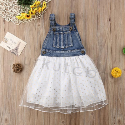 

New Toddler Infant Baby Girls Denim Lace Dress Princess Pageant Party Tutu Dress