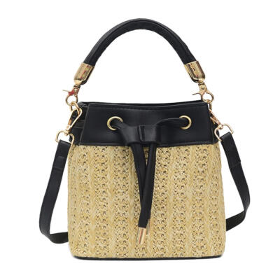 

Straw Shoulder Messenger Handbags Women PU Leather Drawstring Crossbody Bag