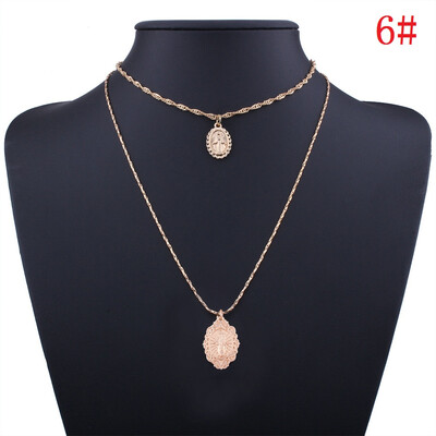 

2018 New Fashion Religious Style Geometric Rosary Cross Pendant Chain Alloy Necklace Jewelry