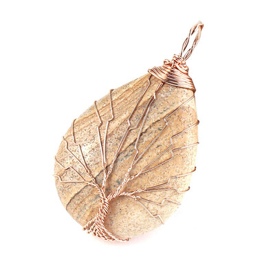 

Tree of Life Copper Wire Wrapped Water Drop Resin Pendant Necklace Women Jewelry