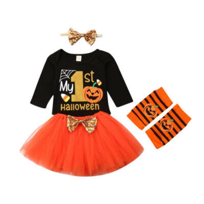 

UK 4PCS Newborn Baby Girl Halloween Outfits Clothes Romper Tutu Skirts Dress Set