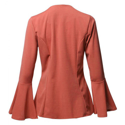 

Toponeto Womens Fashion Casual Solid Collarless Bell Sleeve Open Blazer