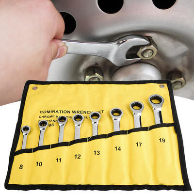 

Greensen 8Pcs CR-V Ratchet Spanner Set Double Head Wrench Maintenance Tools TU-308