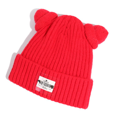 

Hat ladies fallwinter cute Joker wool hat Korea ins letter stickers cold hat students warm knit hat