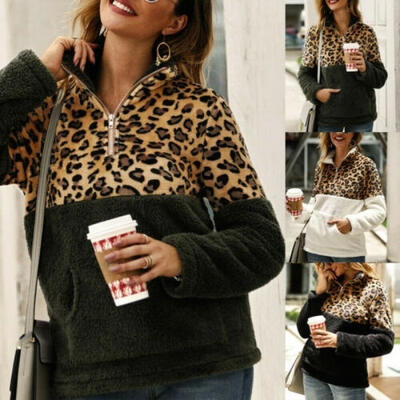 

Women Sweatshirt Coat Long Sleeve Winter Warm Casual Jumper Wool Zipper Pocket Outwear Tops