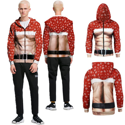 

Toponeto Mens Casual Christmas 3D Print Long Sleeve Zip Hooded Sweater Jacket Coat