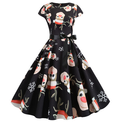

Tailored Women Vintage Short Sleeve Christmas 1950s Housewife Evening Party Prom Dress