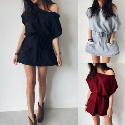 

Womens Lady Summer Short Sleeve Casual Loose Sundress Tops Mini T-shirt Dress