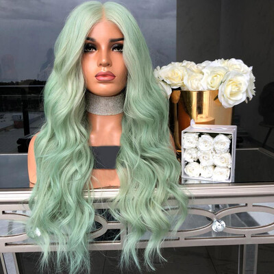 

〖Follure〗Fashion Synthetic Long Wave Green Color Curly Hair Wig Natural Hair Wigs