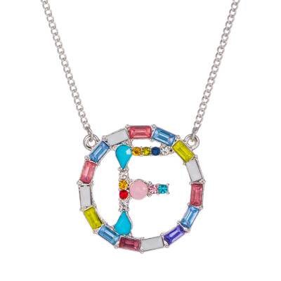 

Multicolor fashion Silver charm 26 Alphabet Round pendant necklace pave zircon initial letter necklaces Couple Name necklace