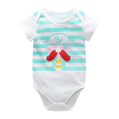 

Boys Short Sleeve Cartoon Soft Jumpsuit Stripe Breathable Baby Rompers