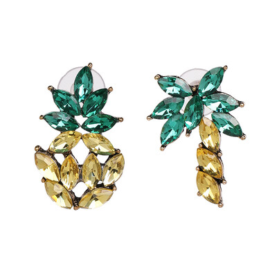 

AOTEMAN 2019 Cute ethnic earrings Coconut tree pineapple Asymmetrical earrings crystal statemten stud earrings for women