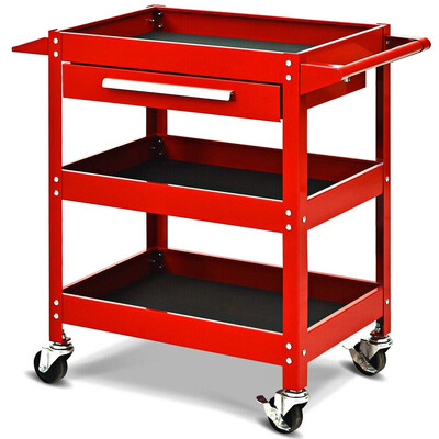 

Rolling Tool Cart Mechanic Cabinet Storage ToolBox Organizer with Drawer-Red