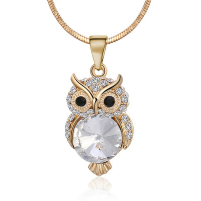 

European&American Fashion Diamond Crystal Owl Pendant Necklace