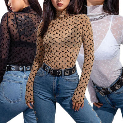 

Women Hollow Mesh Net T-Shirt Long Sleeve Tee Tops Transparent Blouse Clubwear