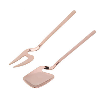 

Greensen Rose Gold Shovel Shaped Spoon Fork Long Handle Ice Cream Coffee Spoon Fork Tableware