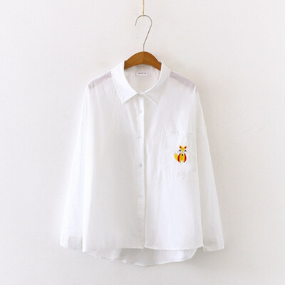 

2019 New Autumn Women Loose Blouses Korean Fashion Embroidery Pockets Long Sleeve Women Casual Tops