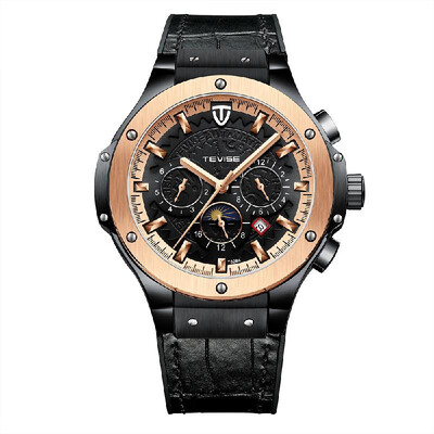 

TEVISE T828A Business Men Automatic Mechanical Watch Week Month Calendar Display Moon Phase Fashion Casual Timer Leather Strap 3AT