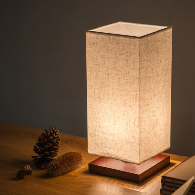 

Gobestart Bedside Table Lamp Solid Wood Desk Light With Fabric Shade For Bedroom