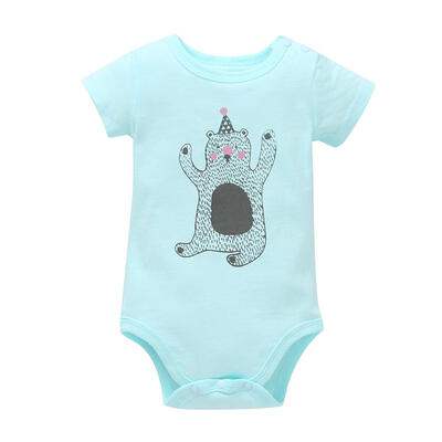

Cute Newborn Baby Short Sleeve Rompers Round Neck Animal Print Jumpsuit