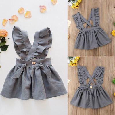 

Kid Baby Girl Cross Strap Dress Party Dress Fuffel Sleeve Solid Dress Clothes