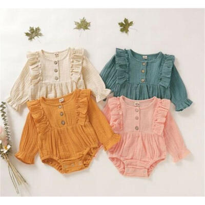 

Newborn Infant Baby Girl Cotton Linen Romper Bodysuit Sunsuit Outfit Clothes
