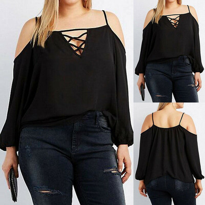 

Starmoon Fashion Women Summer Casual Strap Leaky Shoulder Long Sleeve T-shirt Top