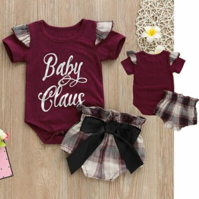 

Summer Baby Girl Romper Tops Plaid Shorts Outfits Set Kids Clothes 0-24M