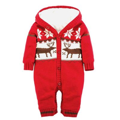 

Autumn Winter Baby Warm Thick Knitted Sweater Rompers Newborn Boys Girls Jumpsuit Climbing Clothes Christmas Deer Hooded Outwear
