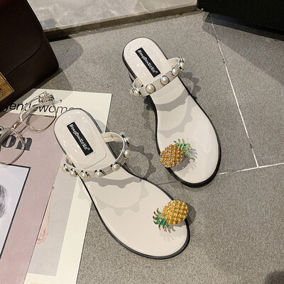 

Slippers wear fashion summer Korean version of pineapple set pearl French sandals ins tide