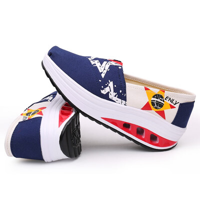 

2018 Korean version of the autumn new trend canvas shoes thick bottom fashion personality wild female wedge single shoes