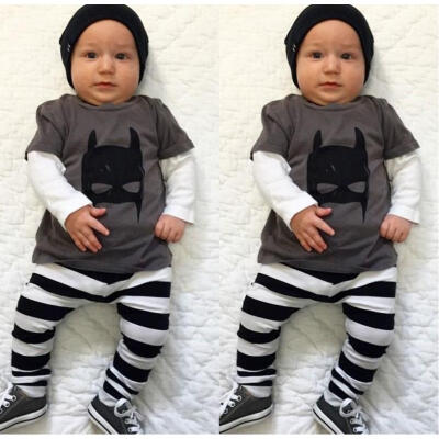 

New Boys&39 Clothing 0-24 Months Baby Toddler Batman T Shirt Stripe Pants Outfits