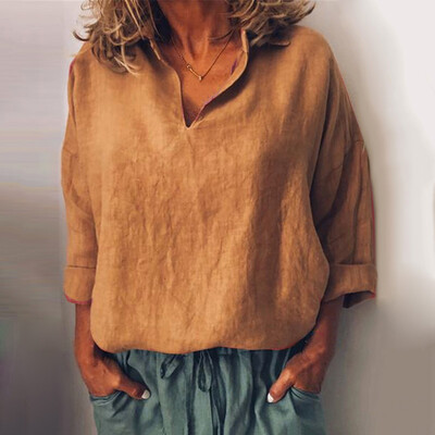 

Women Loose Baggy Shirt Solid Long Sleeve Tops Casual Pullover Plus Size Retro
