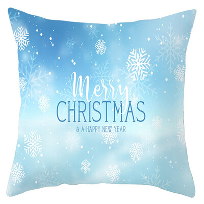 

New Christmas Blue Snow Scene Golden Snowflake Pillow Case Waist Throw Cushion Cover Home Decor Xmas Decor
