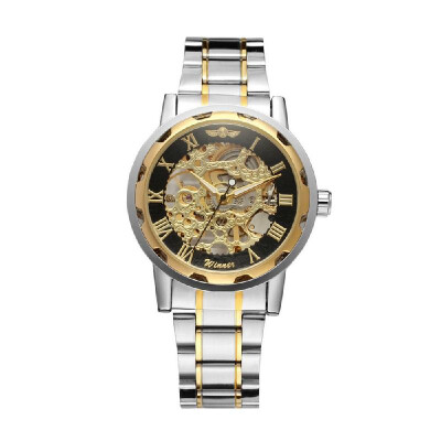 

Winner Men Luxury Stainless Steel Band Watches Casual Mechanical Skeleton Watch Fashion Hand-Wind Wristwatch