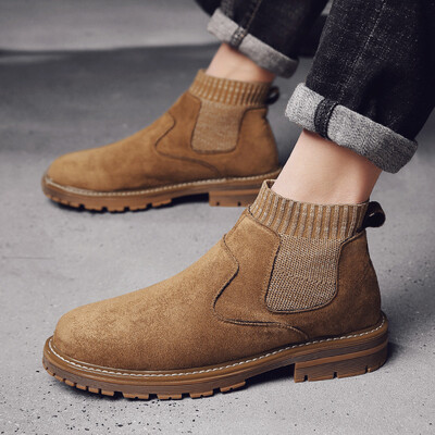 

2019 new socks mouth black Martin boots men plus velvet warm winter waterproof British wind mens high-top shoes