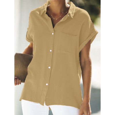 

Nomeni Womens Casual Solid Color Tops Pocket Short-sleeved Blouse T-shirt